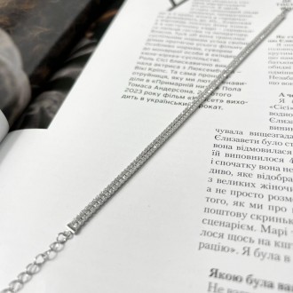 Родированный серебряный браслет 925 пробы с фианитами. Родированные украшения до. . фото 4