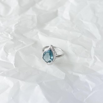 Родированное серебряное кольцо 925 пробы с топазом Лондон Блю 2.775ct. Родирован. . фото 9