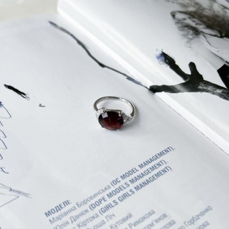 Родированное серебряное кольцо 925 пробы с натуральным гранатом 5.614ct. Родиров. . фото 8