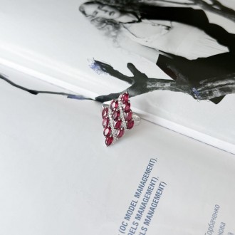 Родированное серебряное кольцо 925 пробы с натуральным рубином 4.729ct. Родирова. . фото 7