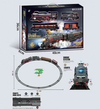 Дитяча залізниця Steam Train, звук, підсвічування, парогенератор, автоматичний р. . фото 3
