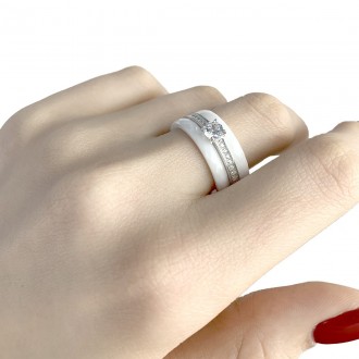 Родированное серебряное кольцо 925 пробы с керамикой. Родированные украшения дол. . фото 3