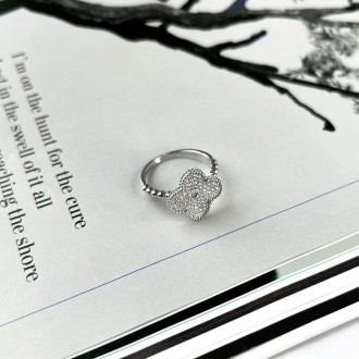 Родированное серебряное кольцо 925 пробы с фианитами. Родированные украшения дол. . фото 4