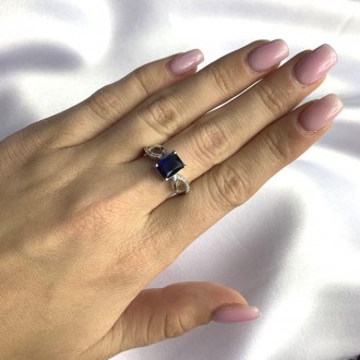 Родированное серебряное кольцо 925 пробы с сапфиром nano 1.058ct. Родированные у. . фото 4