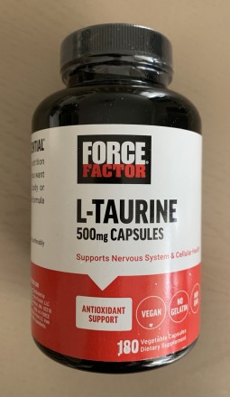 L-Taurine, 500 мг, Force Factor, 180 рослинних капсул США.
Таурин бере участь у. . фото 2