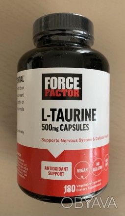 L-Taurine, 500 мг, Force Factor, 180 рослинних капсул США.
Таурин бере участь у. . фото 1