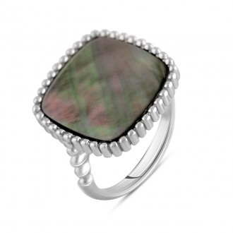 Родированное серебряное кольцо 925 пробы с натуральным перламутром. Родированные. . фото 2