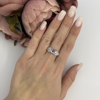 Родированное серебряное кольцо 925 пробы с натуральным аметистом 0.775ct. Родиро. . фото 4