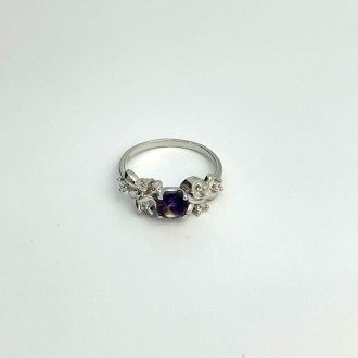 Родированное серебряное кольцо 925 пробы с аметрином nano, фианитами. Родированн. . фото 3