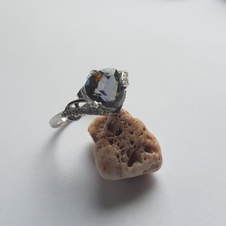 Родированное серебряное кольцо 925 пробы с мистик топазом 2.43ct. Родированные у. . фото 4