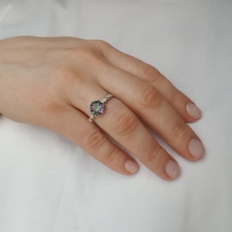 Родированное серебряное кольцо 925 пробы с мистик топазом 1.85ct. Родированные у. . фото 4