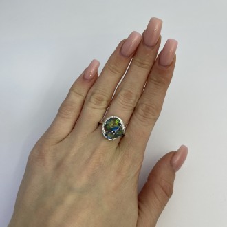 Родированное серебряное кольцо 925 пробы с мистик топазом 2.535ct. Родированные . . фото 4