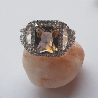 Родированное серебряное кольцо 925 пробы с натуральным цитрином nano 3.577ct, то. . фото 4