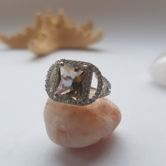 Родированное серебряное кольцо 925 пробы с натуральным цитрином nano 3.577ct, то. . фото 3