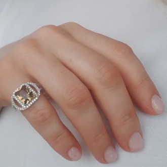Родированное серебряное кольцо 925 пробы с натуральным цитрином nano 3.577ct, то. . фото 5