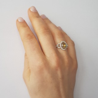Родированное серебряное кольцо 925 пробы с мистик топазом 1.53ct. Родированные у. . фото 4