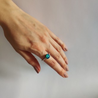 Родированное серебряное кольцо 925 пробы с опалом 1.5ct. Родированные украшения . . фото 3