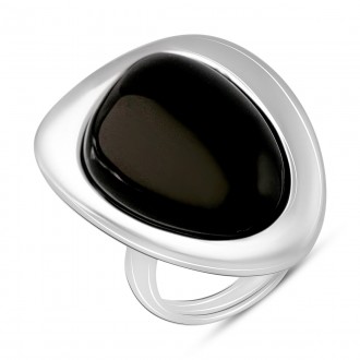 Родированное серебряное кольцо 925 пробы с натуральным ониксом 15.267ct. Родиров. . фото 2