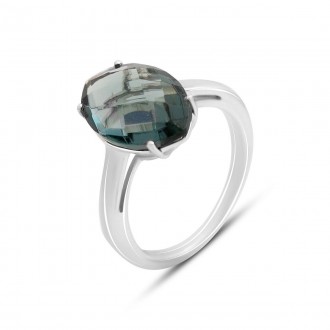 Родированное серебряное кольцо 925 пробы с топазом Лондон Блю 4.408ct. Родирован. . фото 2