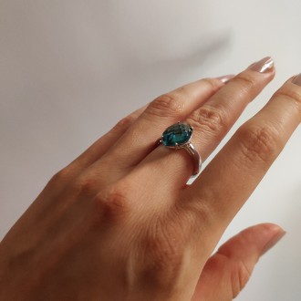 Родированное серебряное кольцо 925 пробы с топазом Лондон Блю 4.408ct. Родирован. . фото 4