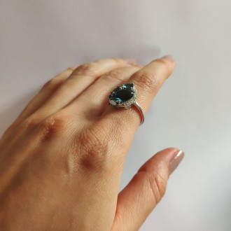 Родированное серебряное кольцо 925 пробы с топазом Лондон Блю 3.014ct. Родирован. . фото 4