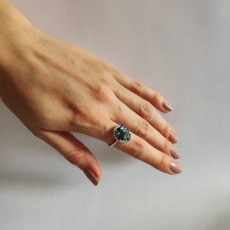 Родированное серебряное кольцо 925 пробы с топазом Лондон Блю 3.014ct. Родирован. . фото 3