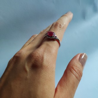 Родированное серебряное кольцо 925 пробы с натуральным рубином 1.344ct. Родирова. . фото 4
