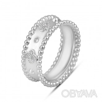 Родированное серебряное кольцо 925 пробы с фианитами. Родированные украшения дол. . фото 1