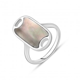 Родированное серебряное кольцо 925 пробы с натуральным перламутром 1.525ct. Роди. . фото 2