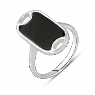 Родированное серебряное кольцо 925 пробы с натуральным ониксом 1.525ct. Родирова. . фото 2