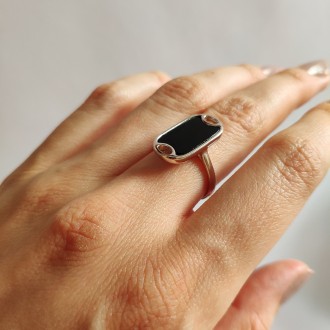 Родированное серебряное кольцо 925 пробы с натуральным ониксом 1.525ct. Родирова. . фото 4