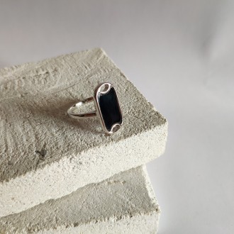 Родированное серебряное кольцо 925 пробы с натуральным ониксом 1.525ct. Родирова. . фото 5
