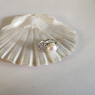 Родированное серебряное кольцо 925 пробы с натуральным жемчугом барочным 5.7ct. . . фото 5