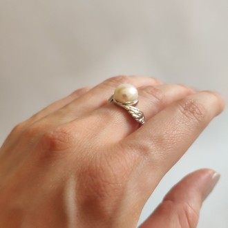 Родированное серебряное кольцо 925 пробы с натуральным жемчугом барочным 5.7ct. . . фото 4