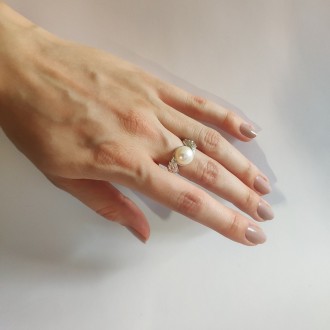 Родированное серебряное кольцо 925 пробы с натуральным жемчугом барочным 5.7ct. . . фото 3