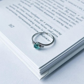 Родированное серебряное кольцо 925 пробы с аквамарином nano 0.455ct, фианитами. . . фото 4