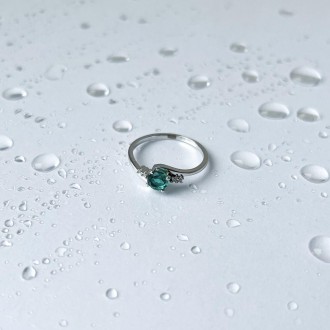 Родированное серебряное кольцо 925 пробы с аквамарином nano 0.455ct, фианитами. . . фото 3