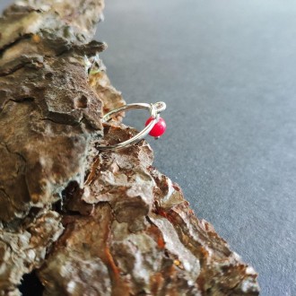 Родированное серебряное кольцо 925 пробы с кораллом. Родированные украшения доль. . фото 7