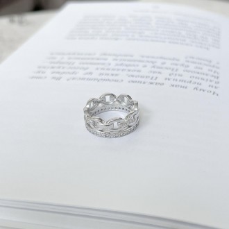 Родированное серебряное кольцо 925 пробы с фианитами. Родированные украшения дол. . фото 9