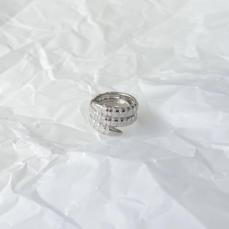Родированное серебряное кольцо 925 пробы с фианитами. Родированные украшения дол. . фото 10