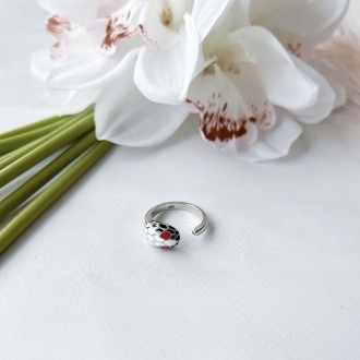 Родированное серебряное кольцо 925 пробы с емаллю. Родированные украшения дольше. . фото 4