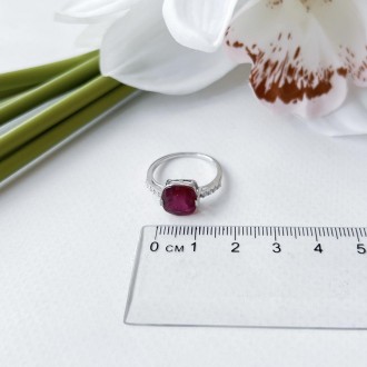 Родированное серебряное кольцо 925 пробы с натуральным рубином 4.407ct. Родирова. . фото 5