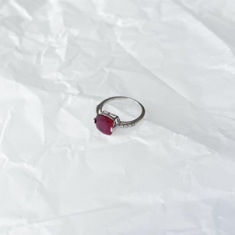 Родированное серебряное кольцо 925 пробы с натуральным рубином 4.407ct. Родирова. . фото 8