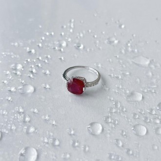 Родированное серебряное кольцо 925 пробы с натуральным рубином 4.407ct. Родирова. . фото 3