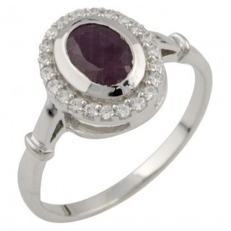 Родированное серебряное кольцо 925 пробы с натуральным рубином. Родированные укр. . фото 2