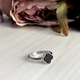 Родированное серебряное кольцо 925 пробы с натуральным ониксом. Родированные укр. . фото 3