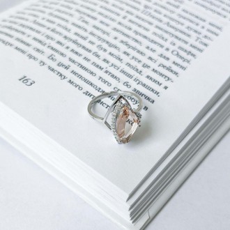 Родированное серебряное кольцо 925 пробы с морганитом nano 2.992ct. Родированные. . фото 4
