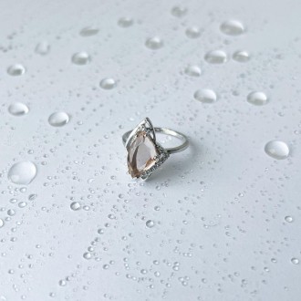 Родированное серебряное кольцо 925 пробы с морганитом nano 2.992ct. Родированные. . фото 3