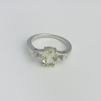 Родированное серебряное кольцо 925 пробы с натуральным зеленим аметистом 1.625ct. . фото 3