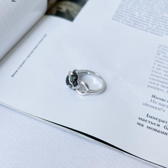 Родированное серебряное кольцо 925 пробы с фианитами. Родированные украшения дол. . фото 4